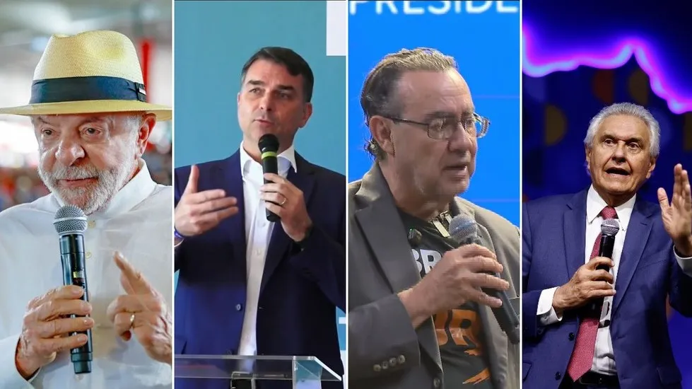 Lula, Flávio Bolsonaro, Augusto Cury e Ronaldo Caiado terão tempo em rádio e TV — Foto: Divulgação 