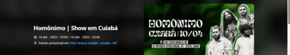 A banda Homônimo sobe ao palco do Cine Teatro Cuiabá para celebrar o lançamento do seu primeiro disco! Uma noite especial com músicas inéditas e uma energia única.