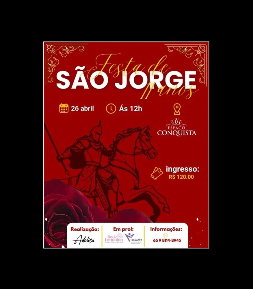 Neste sábado, 26 de abril, acontecerá a 11ª Festa de São Jorge: Fé, Música e Solidariedade.