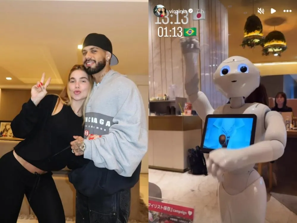 Virginia e Zé Felipe são atendidos por robô no Japão e avaliam: “Bizarro” A nora de Leonardo ainda exibiu que o robô estava atendendo sua mesa dançando