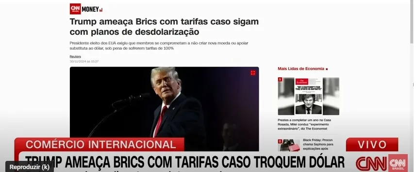 Trump ameaça Brics com tarifas caso troquem dólar